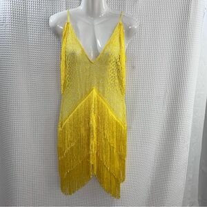 I saw it First Ladies Vibrant Yellow Fringe Mini Dress size 4 (NWT)